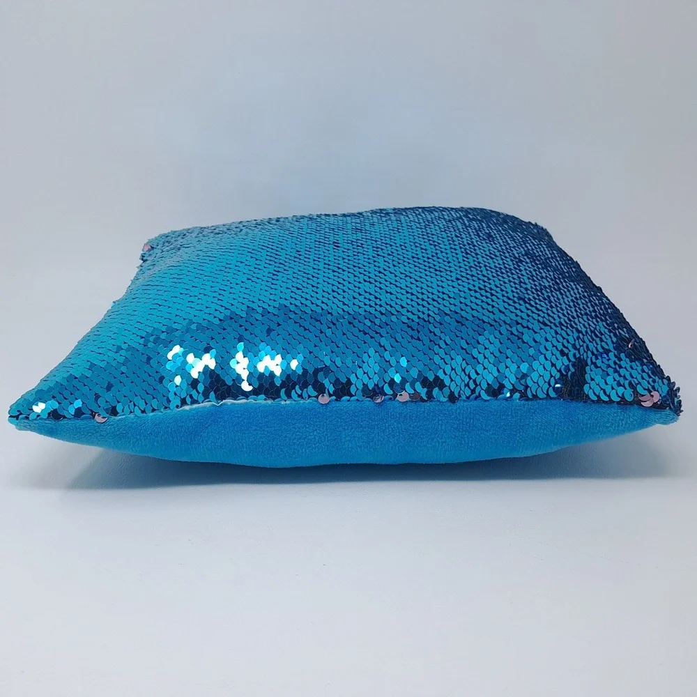 Blue Pink Reversible Sequin Pillow 12x12 Mermaid Flip Color Changing Cushion